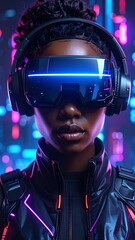Woman in futuristic VR headset