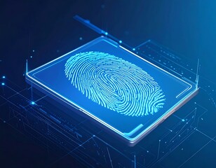 Futuristic fingerprint scan on a tablet