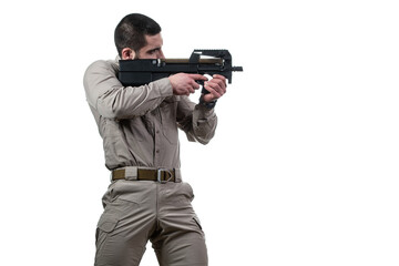 Warrior With Gun on a White Background