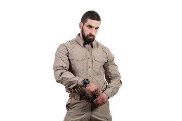 Young Man Holding a Bomb on White Background