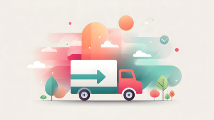 Fototapeta premium A vibrant truck drives forward, symbolizing progress with colorful, dynamic background elements.