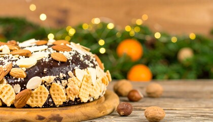 Festive chocolate cake with nuts