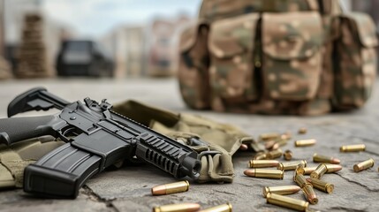 Assortment of rifles and ammunition for tactical defense and military preparation