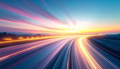 Highway at sunrise with motion blur