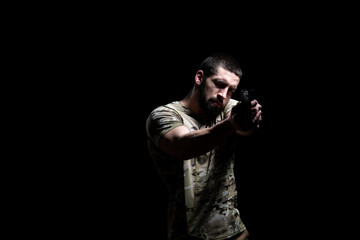 Soldiers With Gun on a Black Background