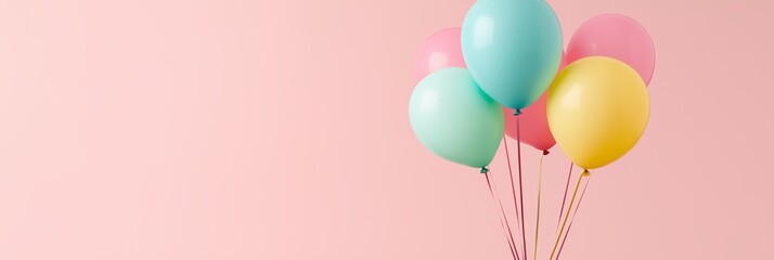 Colorful balloons on pink background with space for custom text, perfect for celebrations