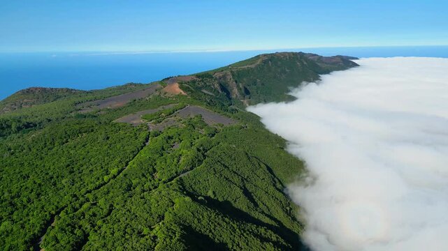Scenic drone video landscape near the Hoya de Fireba volcano crater on El Hierro Island, Canary Archipelago, Spain, Europe	