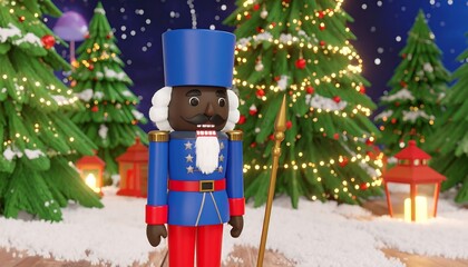 Christmas nutcracker in snowy forest