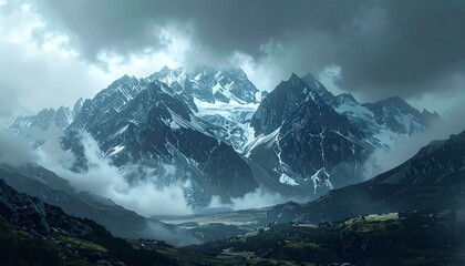 Majestic mountain peak shrouded in clouds