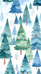 Obraz premium Watercolor winter forest scene