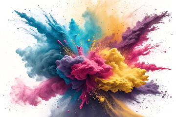 A colorful powder explosion on a white background different colors, water color, vector art, illustration art  