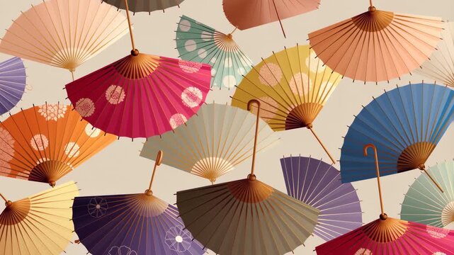 Traditional japanese umbrellas and fans animation