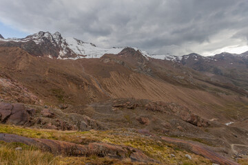 Scenic landascape with moraines of 1850 small ice age of Barba d'Orso Glacier that indicate the enormous retreat of the glacier that occurred due to global warming, Alto Adige, Italy