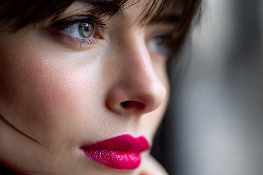 A captivating half-face portrait highlighting dramatic lipstick and deep emotion.