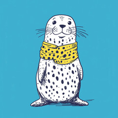 Cute Seal wearing a yellow dotted Scarf