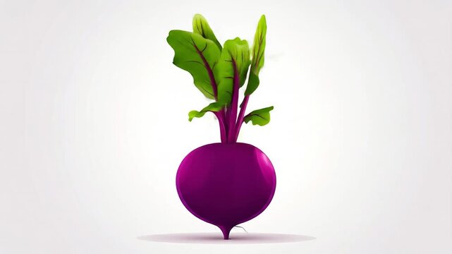 Digital Art of a Fresh Purple Beetroot with Green Leaves Against a Light Gray Background in Simple Illustration Style For Adobe Stock Photos