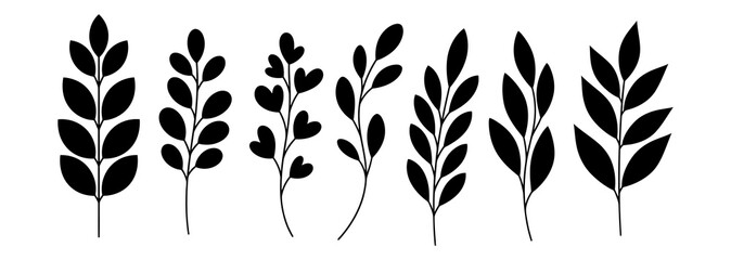 Elegant Black and White Botanical Illustration of Leaf Sprigs