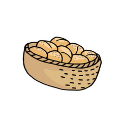 a basket of small white buns on white background
