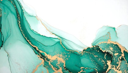 Abstract art; teal, gold swirls