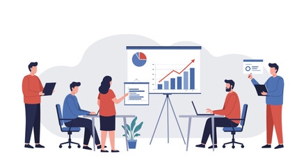 business presentation team presenting data and charts at a business meeting sharing insights and collaborating for growth ideal for finance reports