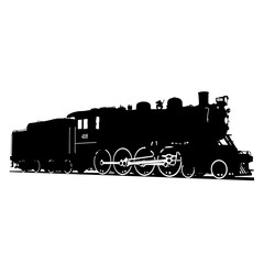 Vintage Steam Train Vector Illustration in Black Silhouette Style for Retro Transport Design