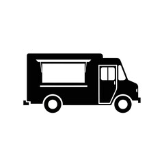 Minimalist Food Truck Vector Icon with Black Silhouette Design