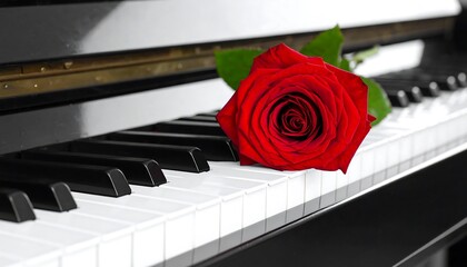 Red rose on piano keys