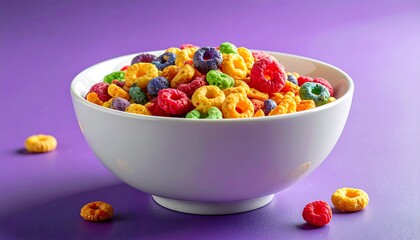 Colorful cereal rings in a white bowl