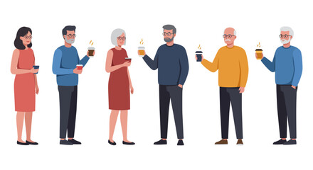 Fototapeta premium People holding coffee cups diverse group enjoying a coffee break perfect for illustrating workplace culture and social connections vector style
