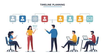 Fototapeta premium timeline planning meeting team collaborating on project tasks and strategy at modern office fostering teamwork communication and achieving business goals