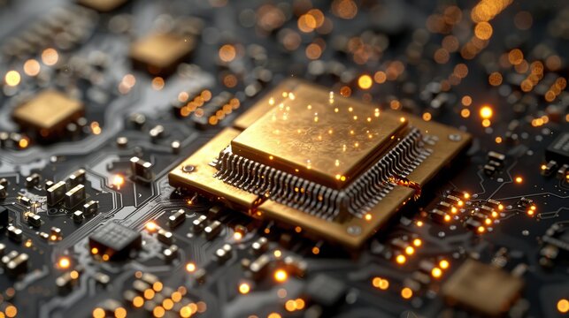 Close up view of computer components  exploring the intricacies of technology and microchips