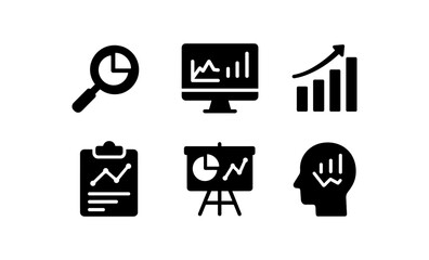 Data analytics icons: business and technology in silhouette style