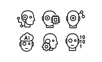 Minimalist linear icons of artificial intelligence and machine learning concepts