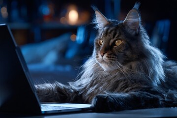 When cats sit like humans: nighttime laptop tales. Human-like cat. From overload to order: spatial control makes data human. Dark room cat. Cat curiosity.