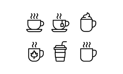 Obraz premium Minimalist coffee and tea line art icons set for cafes and menus