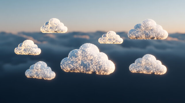 Glowing cloud formations above a sea of clouds at twilight - Powered by Adobe