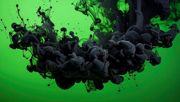 Dark ink swirling in vibrant green liquid