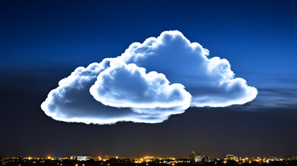 Illuminated cloud formation over a cityscape at night