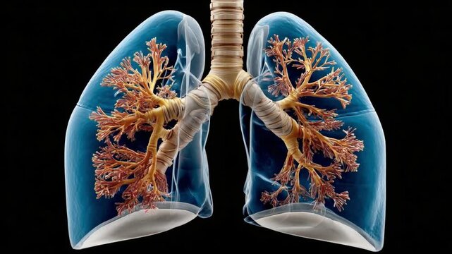 Anatomical Insights: A detailed, high-resolution depiction showcases the intricate structure of human lungs. The image highlights the network of bronchioles and alveoli.