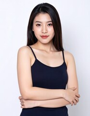 Woman in navy tank top