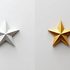 A side-by-side comparison of a white and gold star on a clean surface