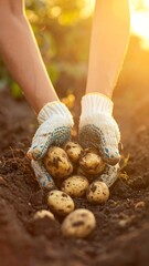Hands holding freshly harvested potatoes