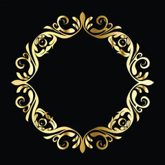 Vector set of decorative elements for design. Elegant line art frames for invitations, greeting cards, scrapbooking. Golden elements on black background