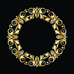 Vector set of decorative elements for design. Elegant line art frames for invitations, greeting cards, scrapbooking. Golden elements on black background
