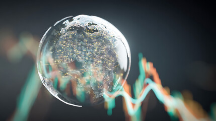 Digital globe with global network overlay and financial chart in background