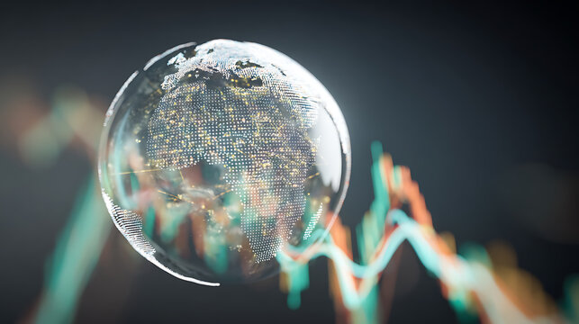Digital globe with global network overlay and financial chart in background