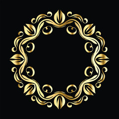 Vector set of decorative elements for design. Elegant line art frames for invitations, greeting cards, scrapbooking. Golden elements on black background