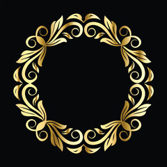Vector set of decorative elements for design. Elegant line art frames for invitations, greeting cards, scrapbooking. Golden elements on black background
