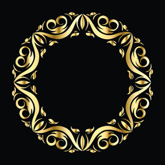 Vector set of decorative elements for design. Elegant line art frames for invitations, greeting cards, scrapbooking. Golden elements on black background