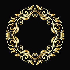 Vector set of decorative elements for design. Elegant line art frames for invitations, greeting cards, scrapbooking. Golden elements on black background
